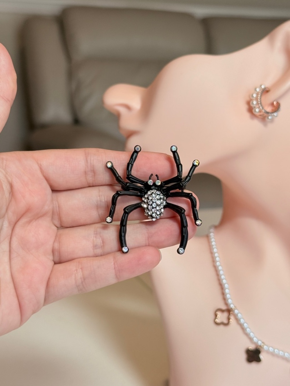Black Crystal Spider Brooch